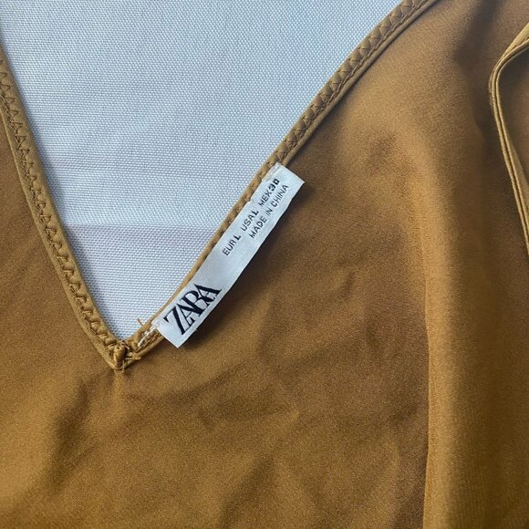 Zara Women’s Size Large Gold Brown Satin Tank Top V-Neck Camisole - Picture 7 of 11